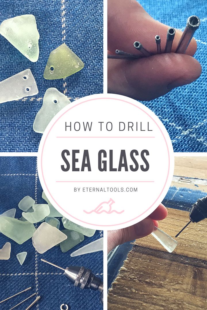 how to drill sea glass with scissors and other tools for making jewelry on denim jeans