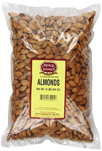 a bag of almonds sitting on top of a white table