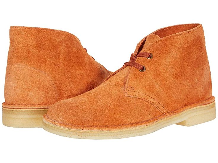 Clarks Desert Boot - Women's Lace-up Boots : Ginger Suede : The Desert Boot is part of the Clarks Originals Collection. The classic Clarks Desert Boot is no mirage! Suede or leather upper is soft, flexible and requires no break-in. Soft leather interior lining absorbs moisture while surrounding the foot in total comfort. Shock-absorbing foam footbed provides an added level of cushioning. The classic natural crepe outsole adds durability while reducing fatigue. Moccasin construction conforms to t Classic Suede Sneakers With Leather Lining, Classic Slip-on Boots With Cushioned Footbed, Suede Desert Boots With Leather Lining And Round Toe, Calf Leather Desert Boots With Rubber Sole, Leather Chukka Boots With Rubber Sole And Almond Toe, Leather Desert Boots With Suede Lining, Leather Chukka Boots With Rubber Sole And Round Toe, Leather Chukka Boots With Rubber Sole, Suede Chukka Boots With Almond Toe And Rubber Sole