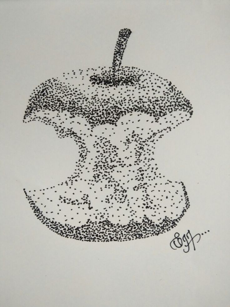 an apple is drawn with black dots on white paper