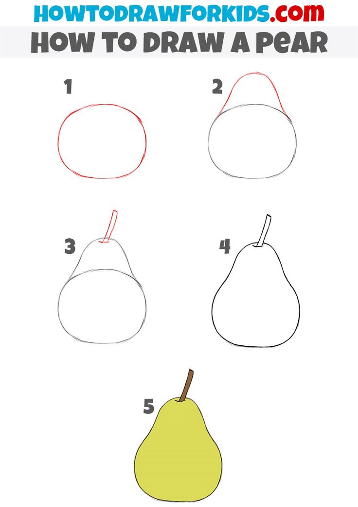 how to draw a pear for kids with easy step by step drawing instructions and pictures