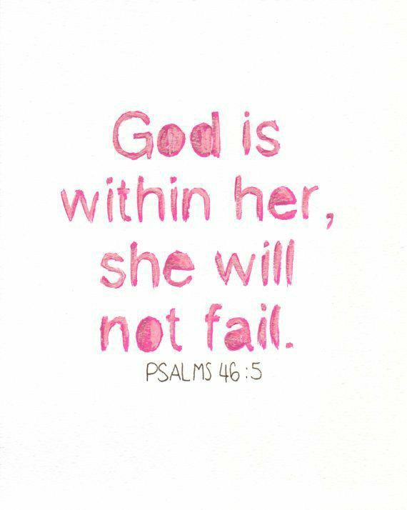 a pink ink drawing with the words god is within her, she will not fail