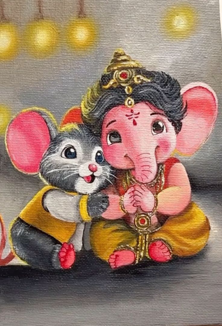 a painting of an elephant and a mouse