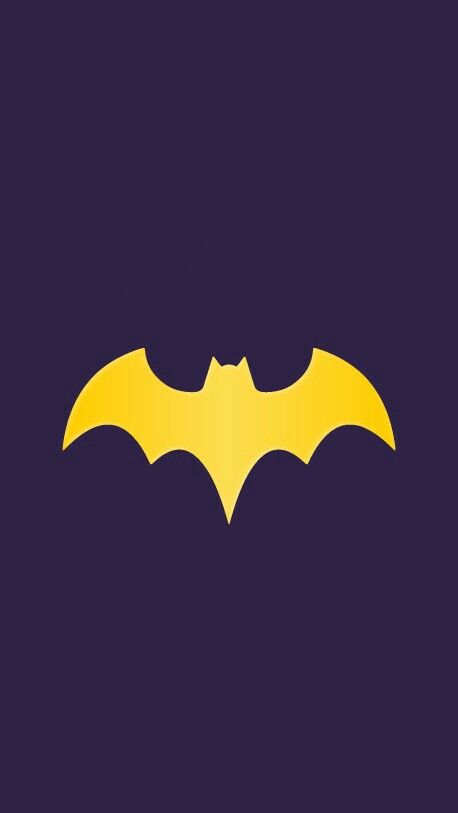 the batman symbol is shown in yellow on a purple background, with black and white stripes