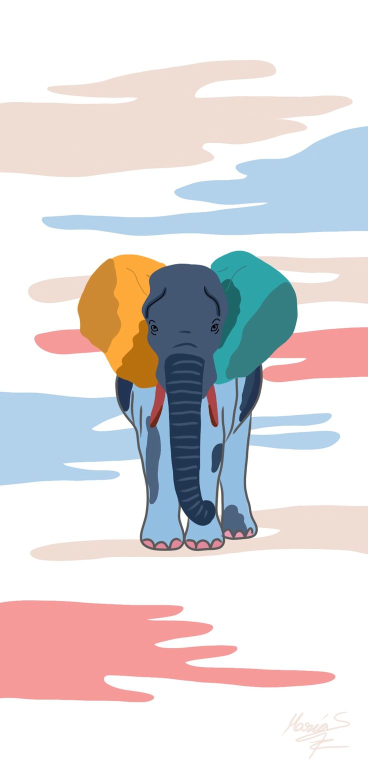 an elephant with two colors on it's back standing in front of the sky