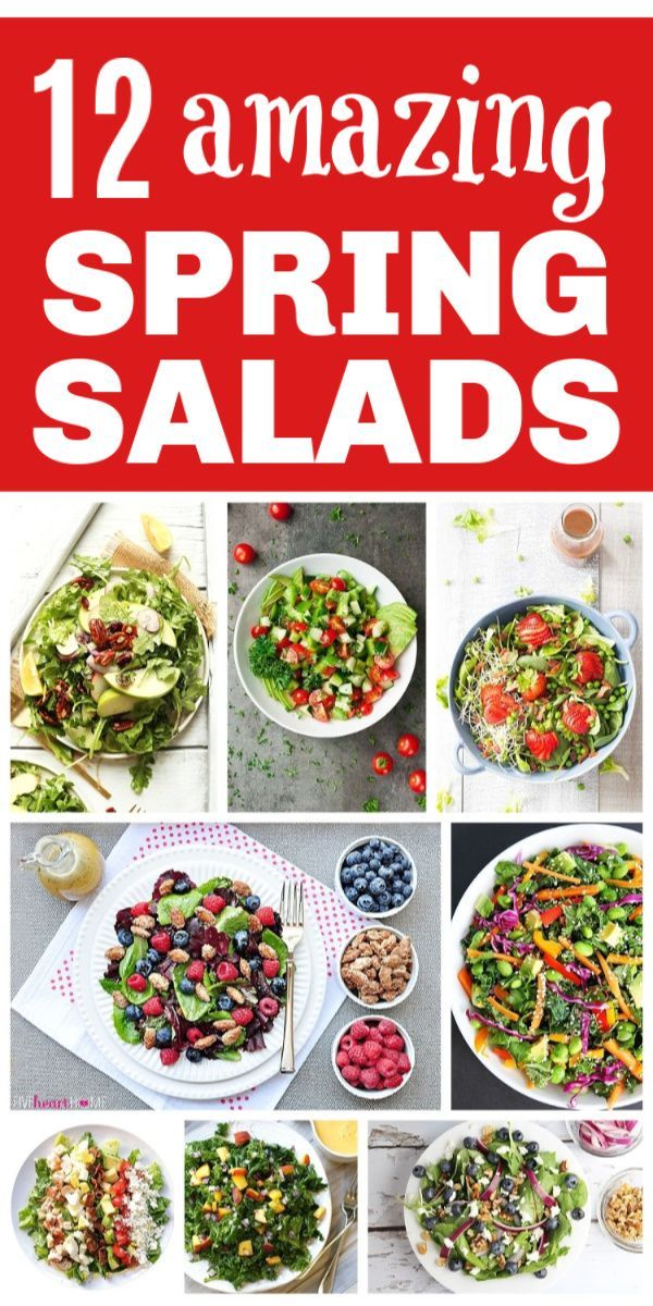 the cover of 12 amazing spring salads, with pictures of different types of salads