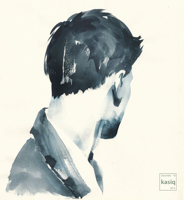 a watercolor painting of a man's profile