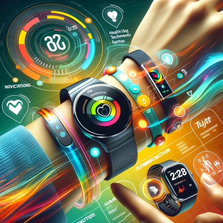 a person holding onto a smart watch in their hand with colorful images on the screen