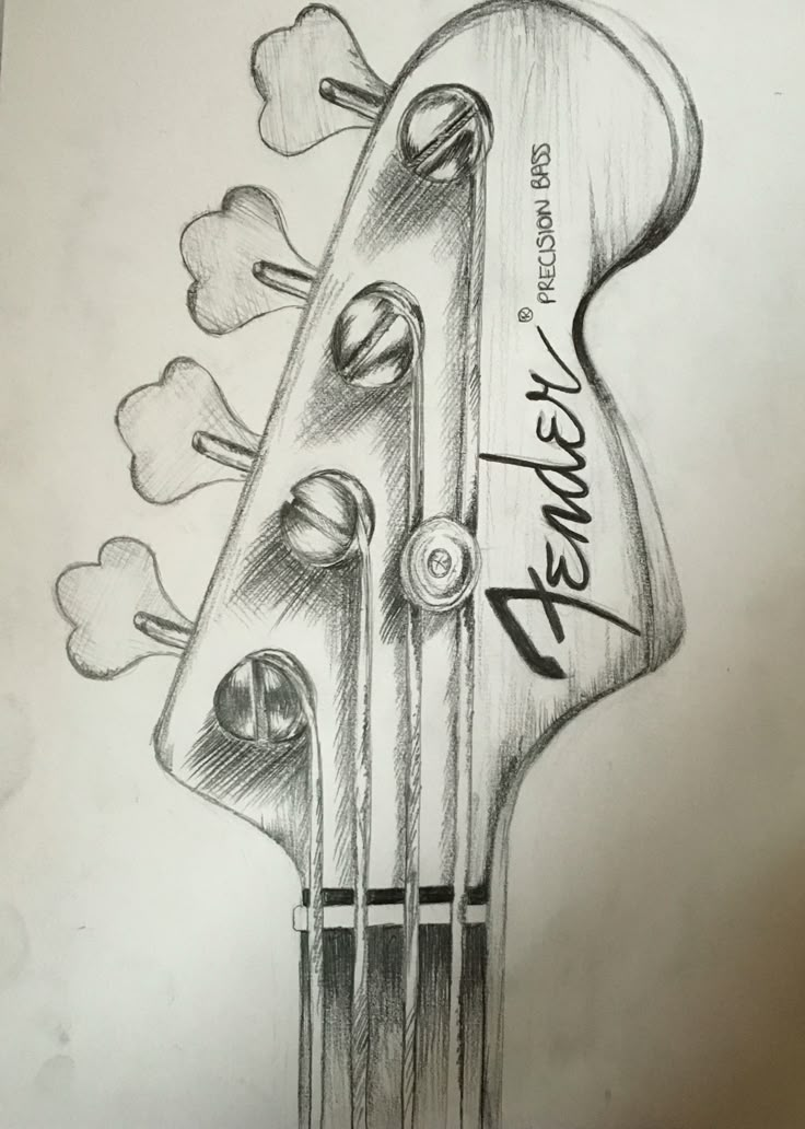 a drawing of an electric guitar with flowers on it