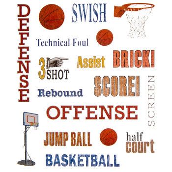 an image of different sports related items on a white background, including basketballs and hoop