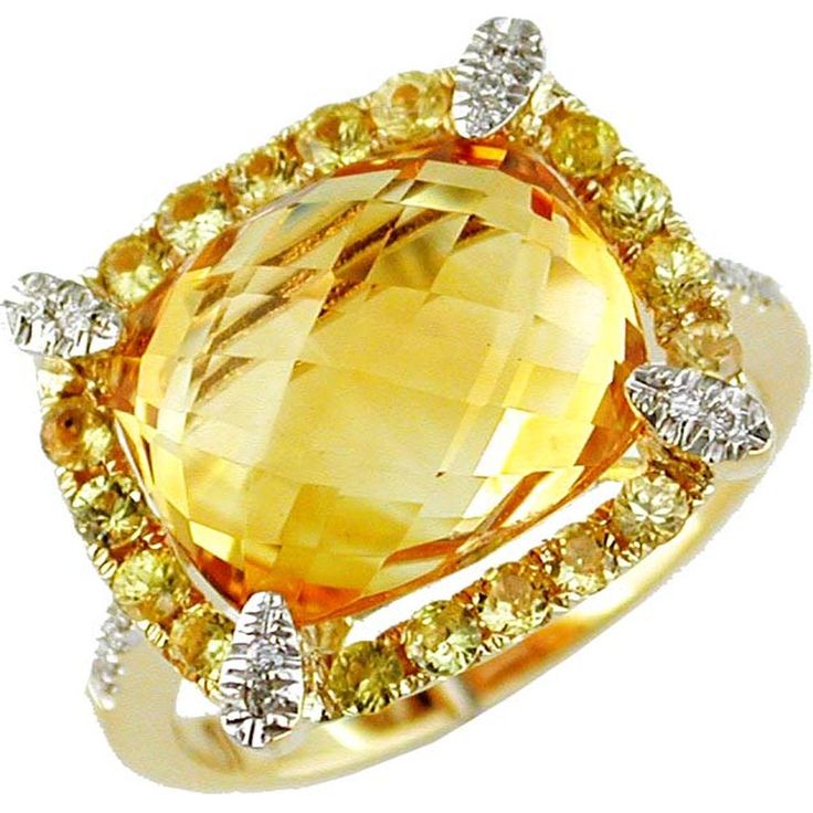 Radiant 14K Yellow Gold Diamond & Gemstone Cushion Cut Ring Luxury Yellow Sapphire Fine Jewelry, Exquisite Yellow Gold Multi-stone Diamond Ring, Elegant Yellow Gold Jewelry With Accent Stones, Exquisite Yellow Gold Gemstones For Wedding, Exquisite Yellow Gold Diamond Gemstones, Yellow Gold Gemstones With Accent Stones For Wedding, Elegant Yellow Gold Gemstones With Center Stone, Exquisite Yellow Gold Jewelry With Accent Stones, Elegant Yellow Gold Diamond Gemstones