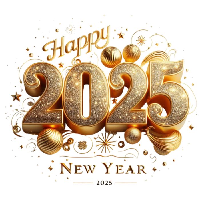 happy new year's card with golden numbers and decorations