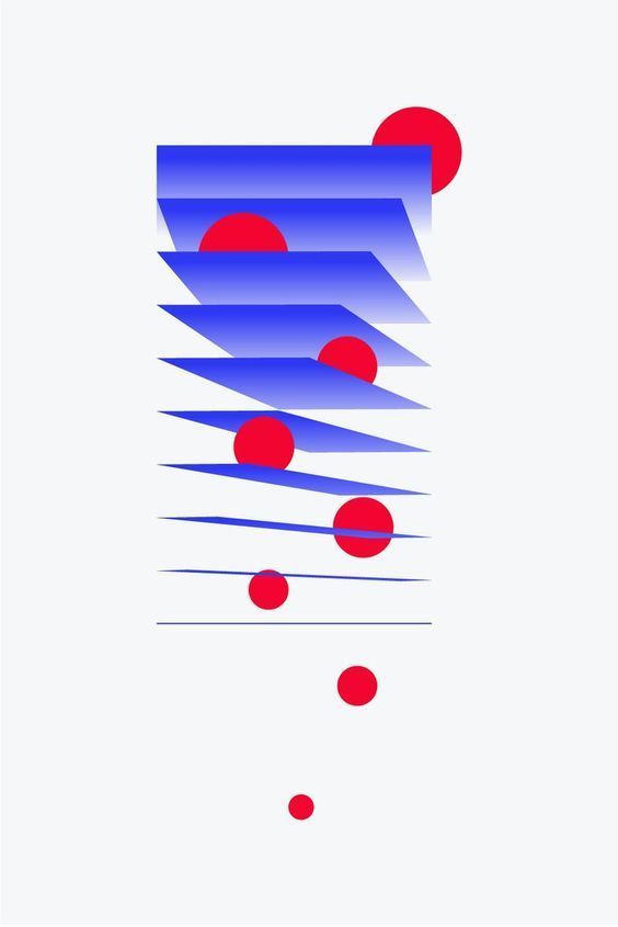 an abstract poster with red and blue circles in the center, on a white background