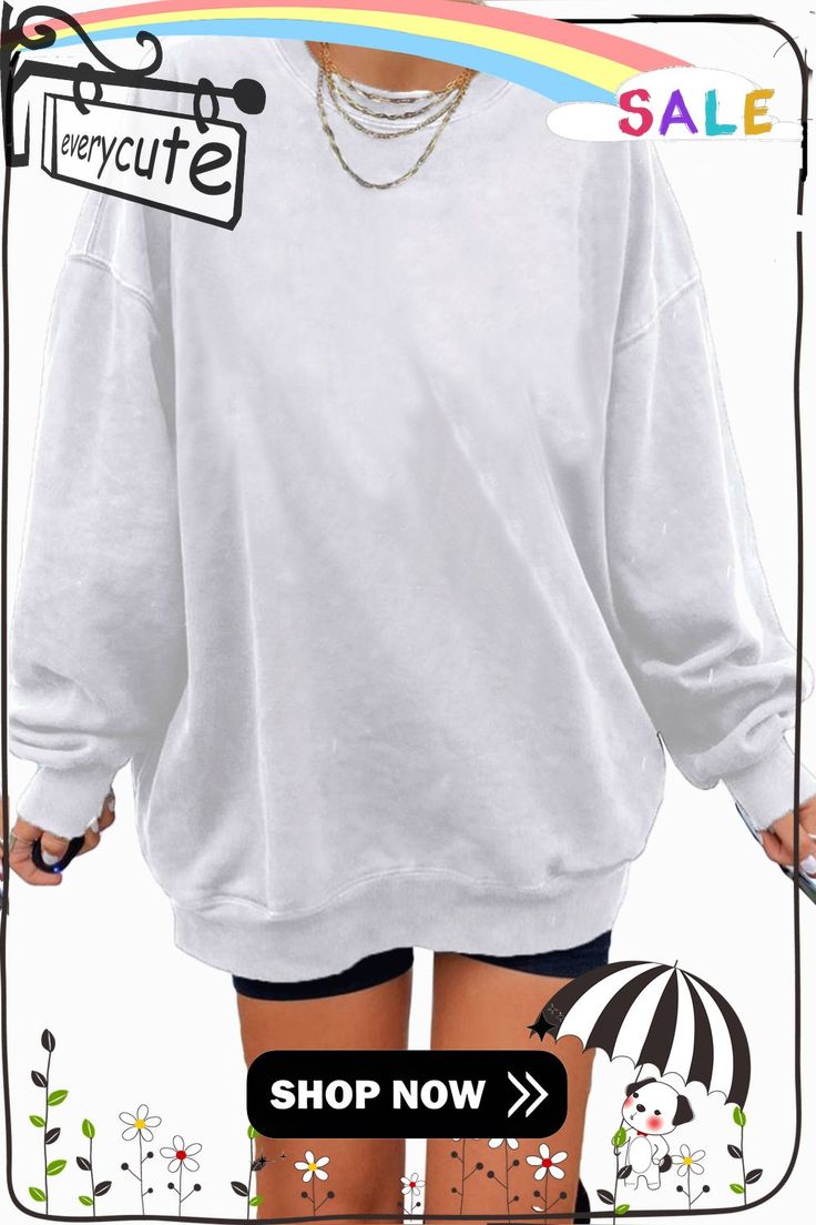 White Oversized Solid Drop Shoulder Sweatshirt Oversized Cotton Sweatshirt With Batwing Sleeve, Oversized Crew Neck Cozy Top, Oversized Cozy Crew Top, Cozy Oversized Crew Neck Top, Oversized Casual Crew Sweater, Oversized Sporty Tops For Fall, Baggy Crew Neck Sweatshirt For Fall, Baggy Crew Neck Tops For Fall, Solid Boxy Fit Sweater With Drop Shoulder