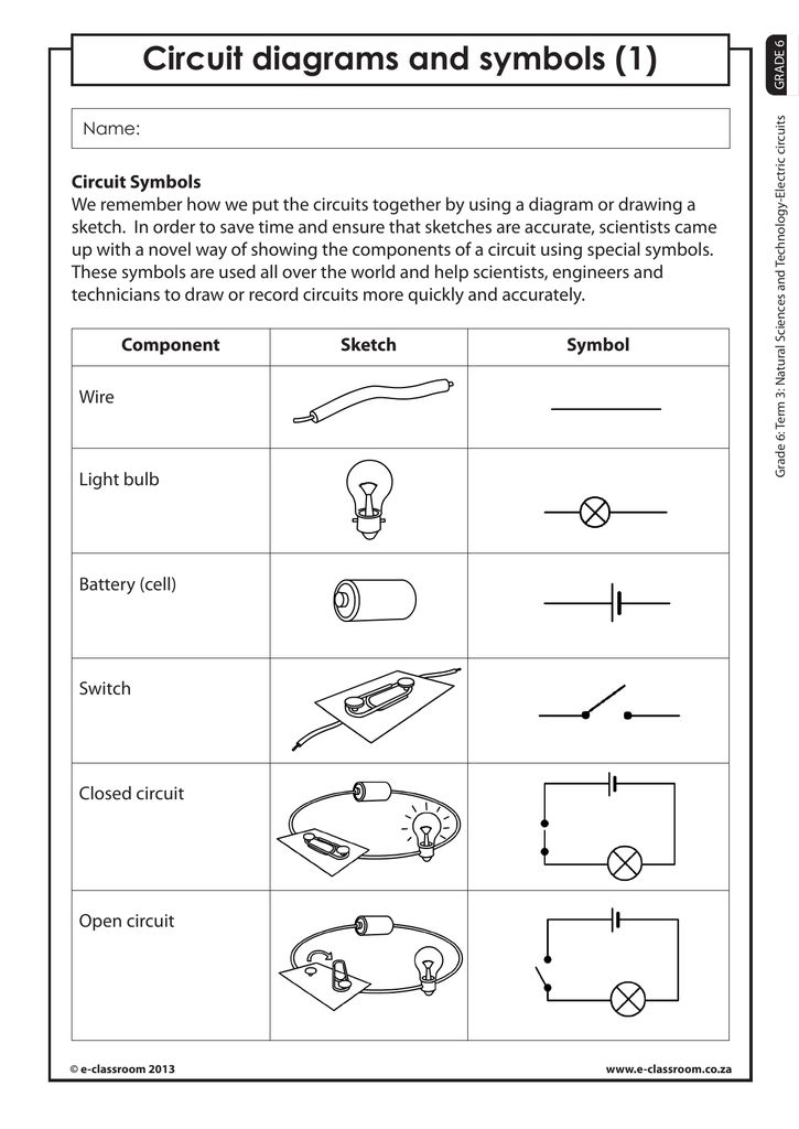 circuit diagrams and symbols worksheet for students to use in the electrical engineering course