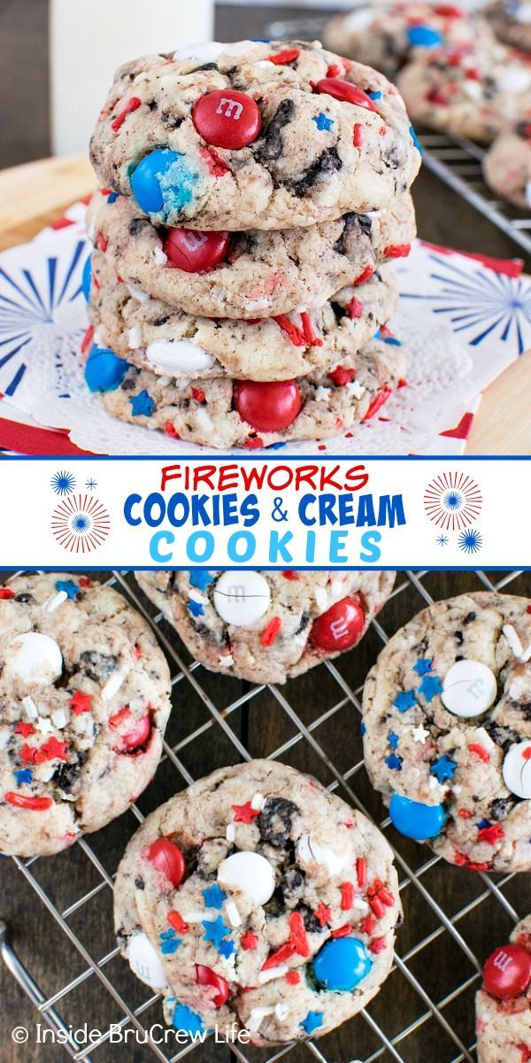 patriotic cookies and cream cookies on a cooling rack