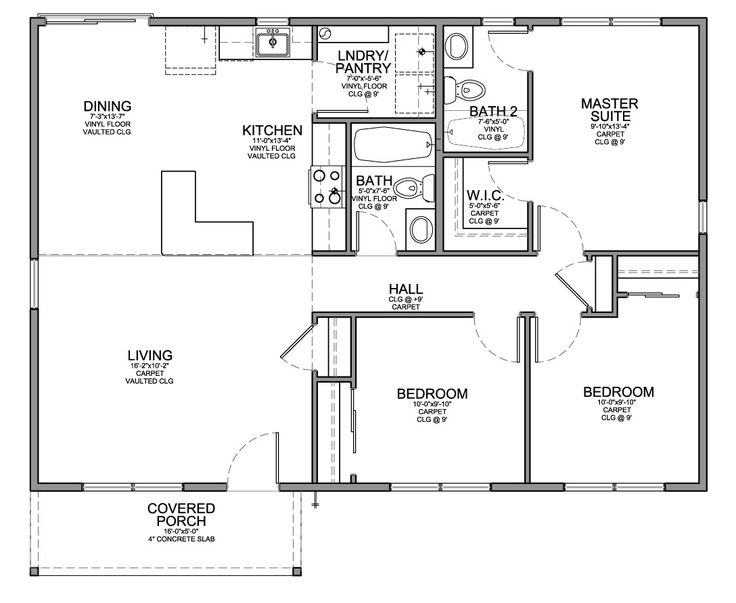 the floor plan for a two bedroom house with an attached bathroom and living room area