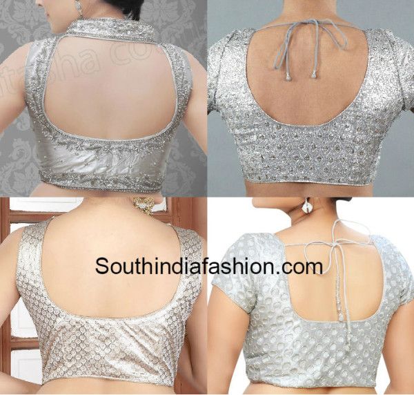 silver_saree_blouse_designs Silver Blouse Designs For Saree, Silver Colour Blouse Design, Stylish Saree Blouse, Silver Saree, Lehanga Saree, Stylish Saree, Netted Blouse Designs, Silver Blouse, Mirror Work Blouse