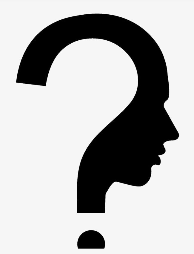 a black and white silhouette of a person's head with a question mark on it