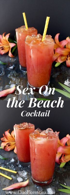 two glasses filled with watermelon cocktails on top of a black table next to flowers