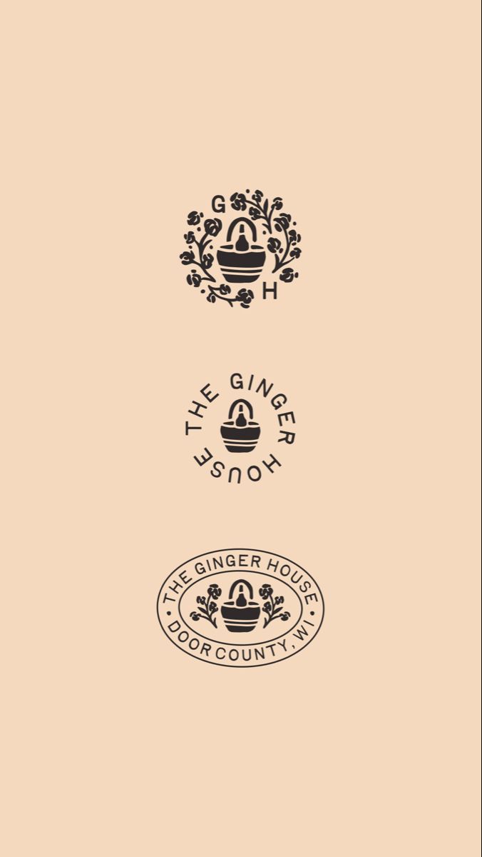 the ginger house logo and other emblems are shown in black on a beige background