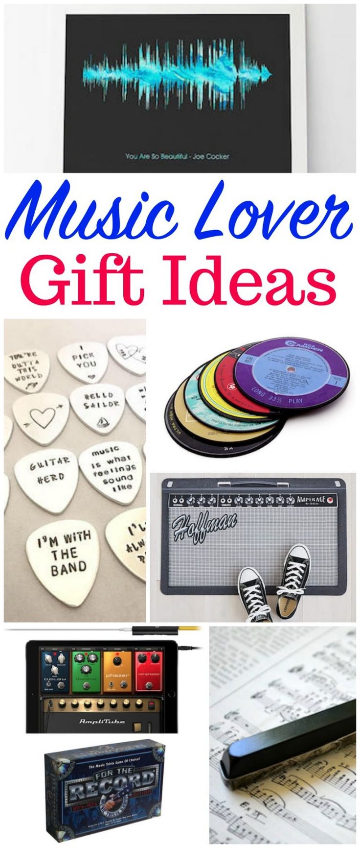 the words music lover gift ideas are shown