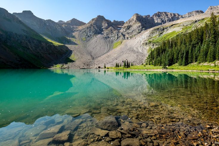 a mountain lake surrounded by trees and rocks