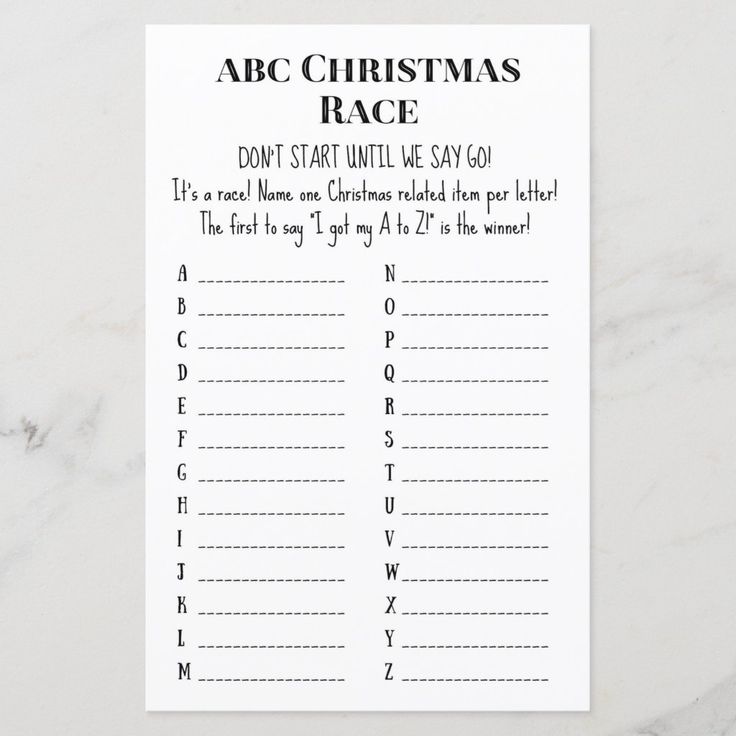 a printable christmas race game with the words'abc christmas race don't start until we say go