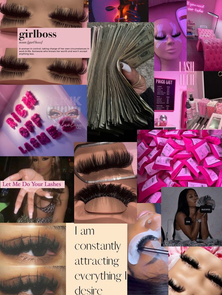 Lash Extensions Vision Board, Logo Ideas For Lash Business, Rich Esthetician, Successful Lash Business, Aesthetician Must Haves, Vision Board Ideas Lash Tech, Vision Board Pictures Lash Tech, Successful Lash Business Aesthetic, Lash Tech Mood Board