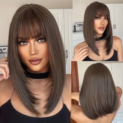 Hairstyle Inspiration, Brown Wig, Long Straight Hair, Short Wigs, Long Wigs, Blonde Ombre, Straight Wig, Long Bob, Wigs With Bangs