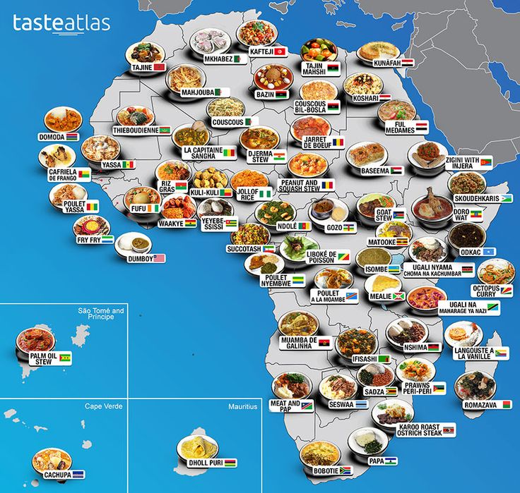 a map with all the different types of food in each country and their names on it