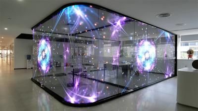 a large display case in the middle of a room