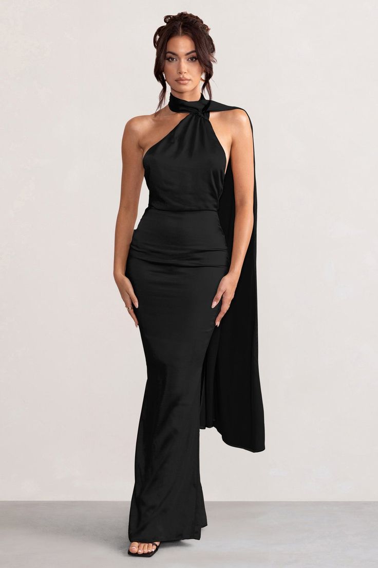 Make the most of every occasion in our beautiful Mademoiselle maxi dress. With a feminine asymmetric scarf neck that elegantly falls down the super feminine cowl back detail, this dazzling black satin design is pure sophistication. You will look stunning with this gorgeous design at your next VIP party, black-tie event or gala on your agenda. Add the latest trends to your wardrobe with our statement party season dresses.Features- Asymmetric scarf neck- Backless design- Cowl back detail- Premium satin fabricSizing & FitModel is 5’8 and wears UK size 8 / US size 4Product InformationDesigned exclusively by Club L LondonFully lined and with no stretchSatin fabric (100% Polyester)Length from top of shoulder to hem: 158cmSKU: CL127576 Dining Garden, Champagne Bars, Satin Design, Stretch Satin Fabric, Backless Maxi Dress, Club L London, Beautiful Maxi Dresses, Alfresco Dining, Black Tie Gala