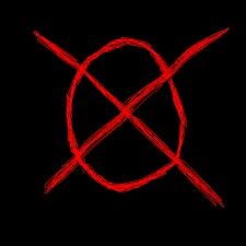 the x symbol is drawn in red on a black background