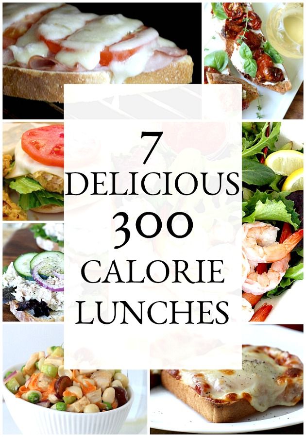 several different pictures with the words 7 delicious 300 calore lunches