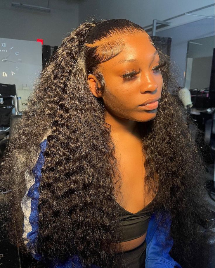 Curly Frontal Hairstyles For Black Women, Wet And Wave Wig Hairstyles, Half Up And Half Down Curly Hairstyles, Puffy Lace Front Wig, 13x4 Lace Front Wig Styles Curly, Deep Waves Hairstyle, Curly Frontal Wig Styles, Deep Wave Wig Ponytail, Up Down Deep Wave Wig