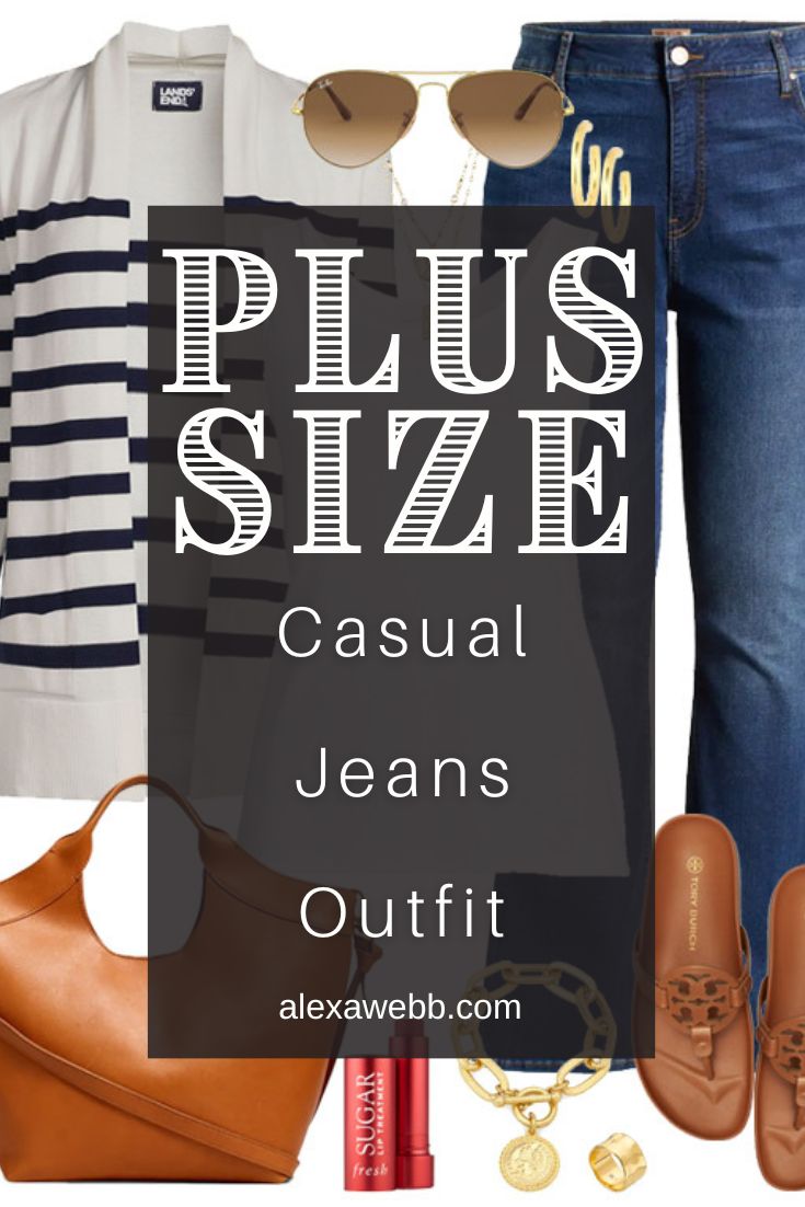 Plus Size Stripe Cardigan Outfits - Two plus size casual outfit ideas with a navy striped cardigan and denim skirt or bootcut jeans and sandals. Alexa Webb Plus Size Cardigan Outfit, Cardigan Outfit Plus Size, Stripe Cardigan Outfit, Alexa Webb, Preppy Fall Outfits, Plus Size Inspiration, Casual Outfit Ideas, Stripe Cardigan, Plus Size Fall