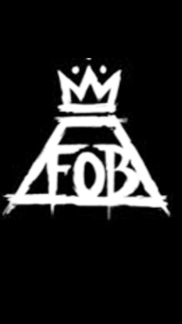 a black and white photo with the word fob written on it, in front of a crown