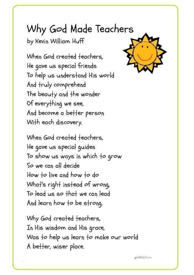 an image of a poem with the words why god made teachers written in green and yellow