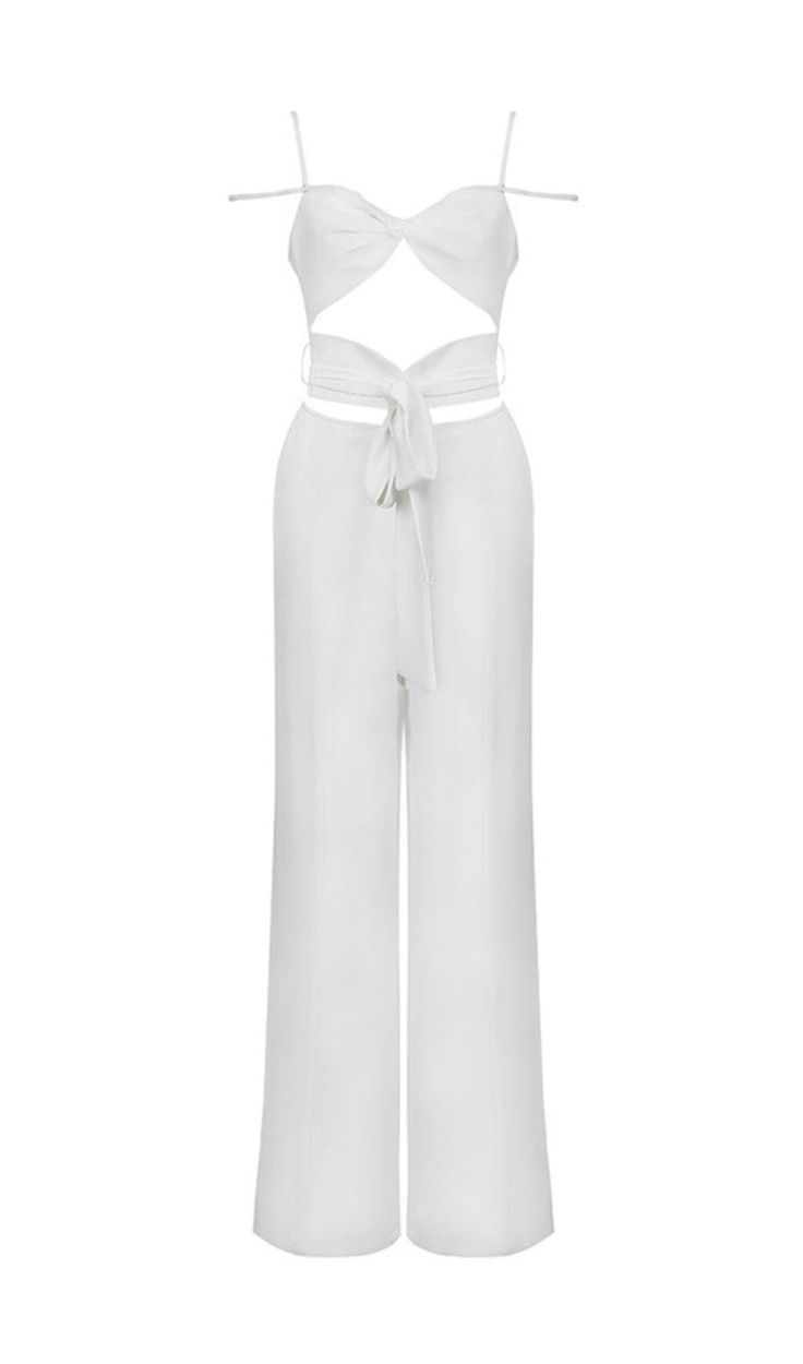 CUTOUT SLEEVELESS JUMPSUIT IN WHITE Spring Solid Color Jumpsuits And Rompers With Tie Back, White Tie-back Jumpsuits And Rompers For Summer, Spring Jumpsuits And Rompers With Tie Back, Spring Tie Back Jumpsuits And Rompers, White Casual Strapless Jumpsuit For Party, Chic White Tie-back Jumpsuits And Rompers, Chic White Jumpsuits And Rompers With Tie Back, Chic White Tie Back Jumpsuits And Rompers, Chic Strapless Overall Jumpsuit For Day Out