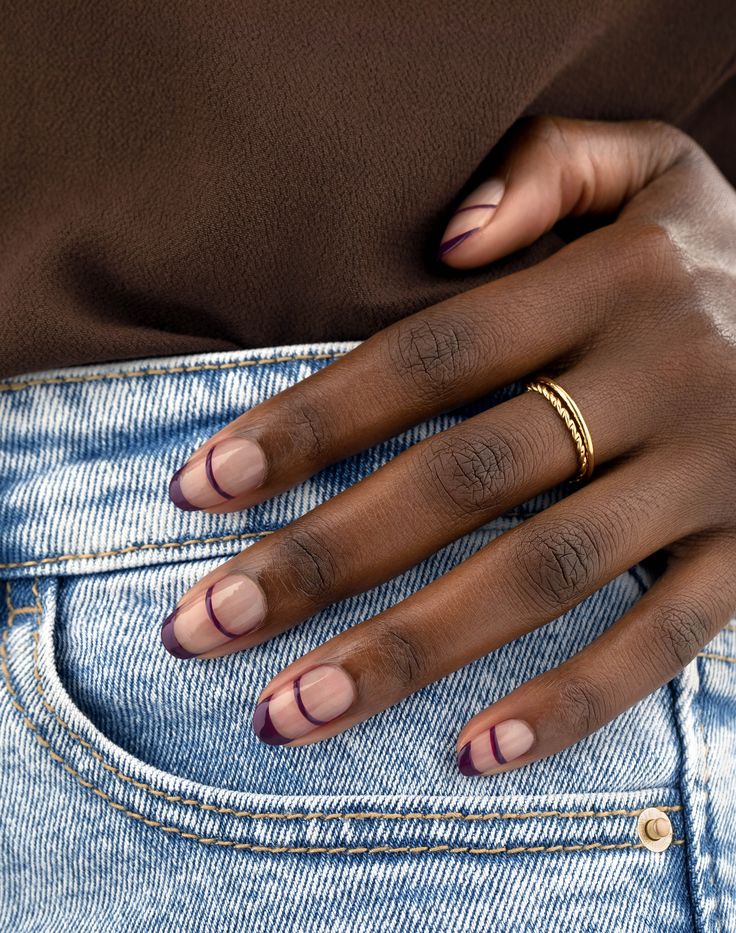 Oo la la! Get modern with your French tips with this minimal nail art, using Insta- Dri in Zip Wine. Minimal Color Nails, Nail Art Reverse French, Modern Minimalist Nails, Manicure French Ideas, Minimal Manicure Design, September Nails French Tip, French Manicure Modern, Reverse French Manicure Half Moons, Minimalist Biab Nails