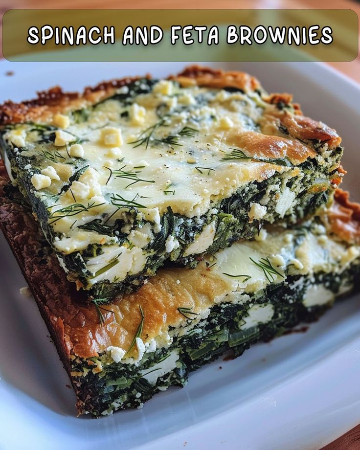 spinach and feta brownies on a white plate