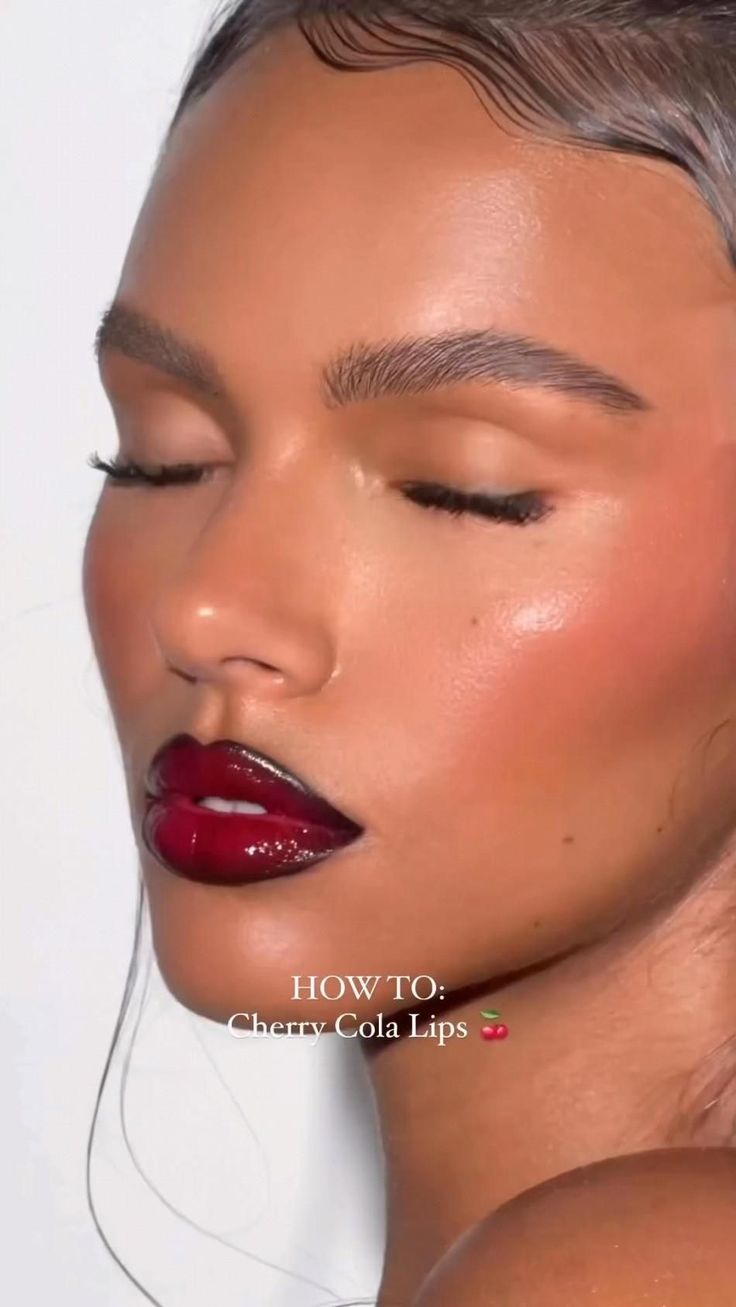 cherry cola lip combo tutorial Maroon Lipstick Aesthetic, Cherry Lipstick Makeup, Dark Lip Liner Combo, Black And Red Lip Combo Makeup Look, Deep Red Lip Combo, Cherry Cola Lips Combo, Red Lip Liner And Gloss Combo, Cola Lip Combo, Red Cherry Lipstick