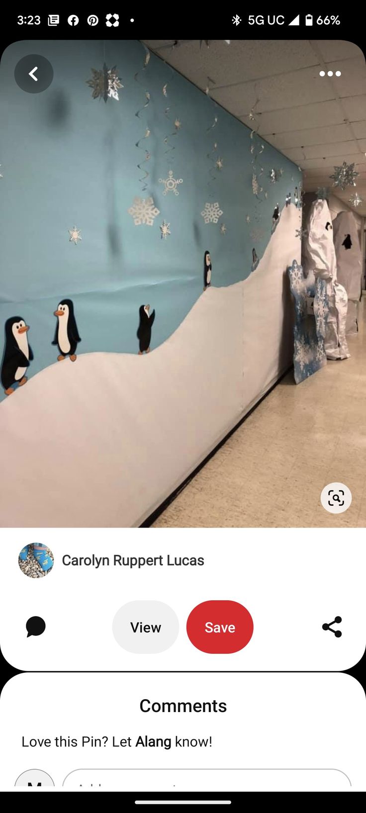 an instagram page with penguins and snowflakes on the wall