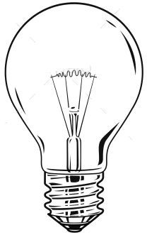 a black and white drawing of a light bulb