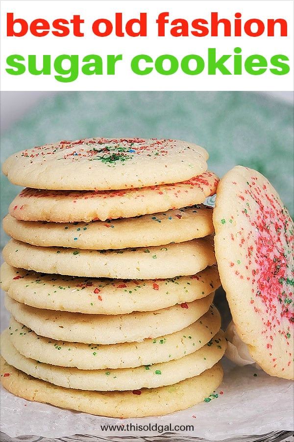 a stack of cookies with sprinkles and the words best old fashion sugar cookies