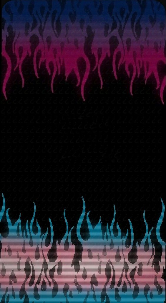 a black background with pink and blue flames on the bottom right corner is an abstract design