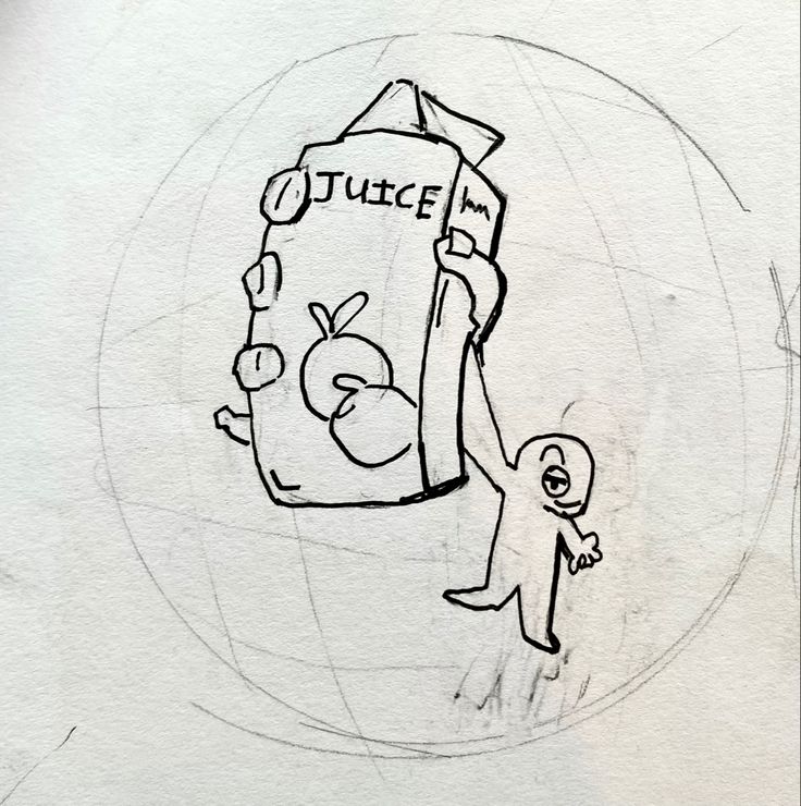 a drawing of a cartoon character holding onto a box with the word cutie on it