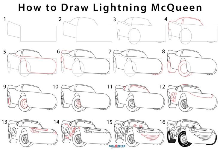 how to draw lightning mc queen car from the movie cars and trucks for kids step by step