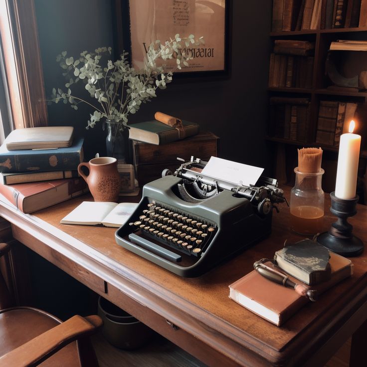 an old fashioned typewriter sitting on top of a wooden desk